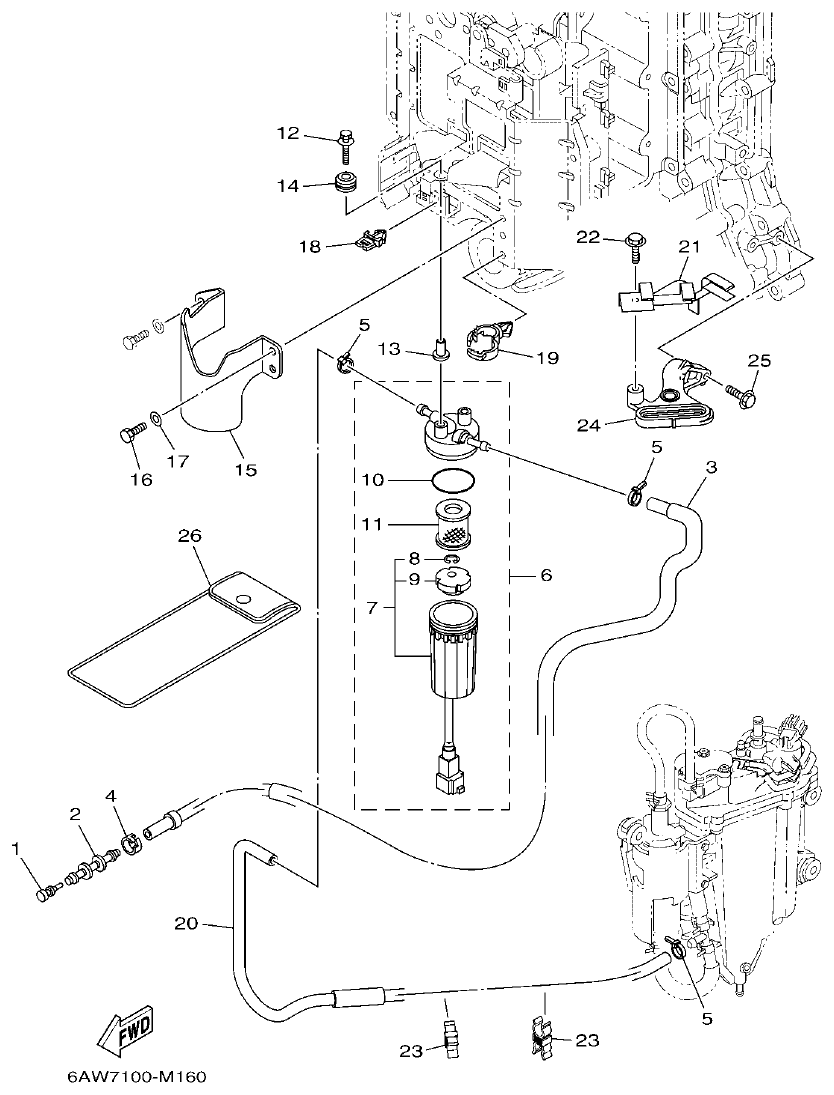 Yamaha F350AET, FL350AET FUEL 1 parts diagram